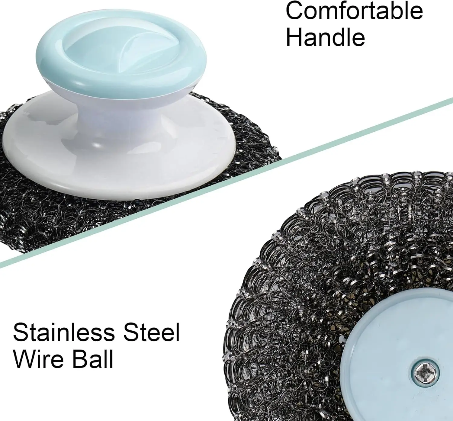 Steel Wool Scrubber Stainless Steel Scrubber with Handle Metal Sponge Scrubber for Cleaning Dishes, Pots, Pans, Grill