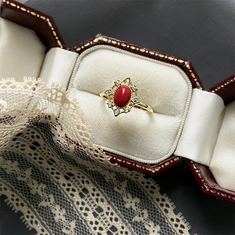 2021 New Arrival Red Turquoise Oval Gemstone 925 Sterling Silver Ring For Women