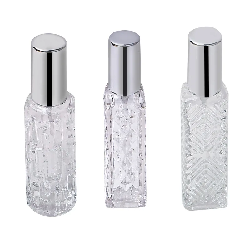 Mini wholesale empty perfume atomizer square cylindrical perfume glass bottle 12ml 15ml