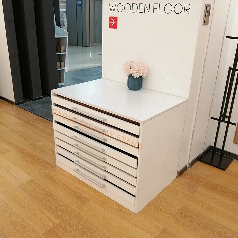 Showroom sliding display case stone tile display rack laminate flooring display drawer with rug covers