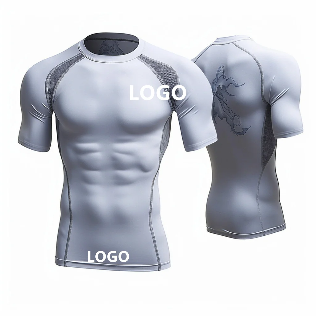 Men Swimming Surfing Rash Guard Black White Compression Tops Wholesales Men T Shirt MMA Rashguard 2023 High Quality Short Sleeve