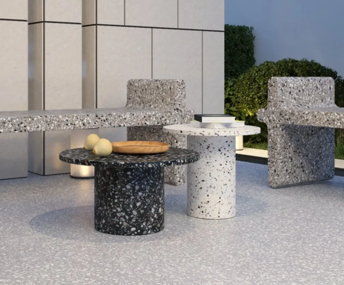 PY006 Luxury Small round Terrazzo Design Coffee Table Set for Living Room And Outdoor Furniture