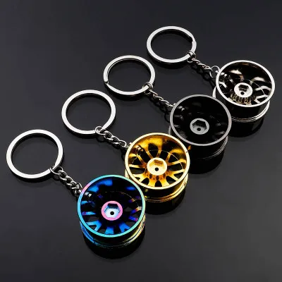 Creative gift 3d car accessories hub metal key ring advertising waist hanging key ring chain link pendant