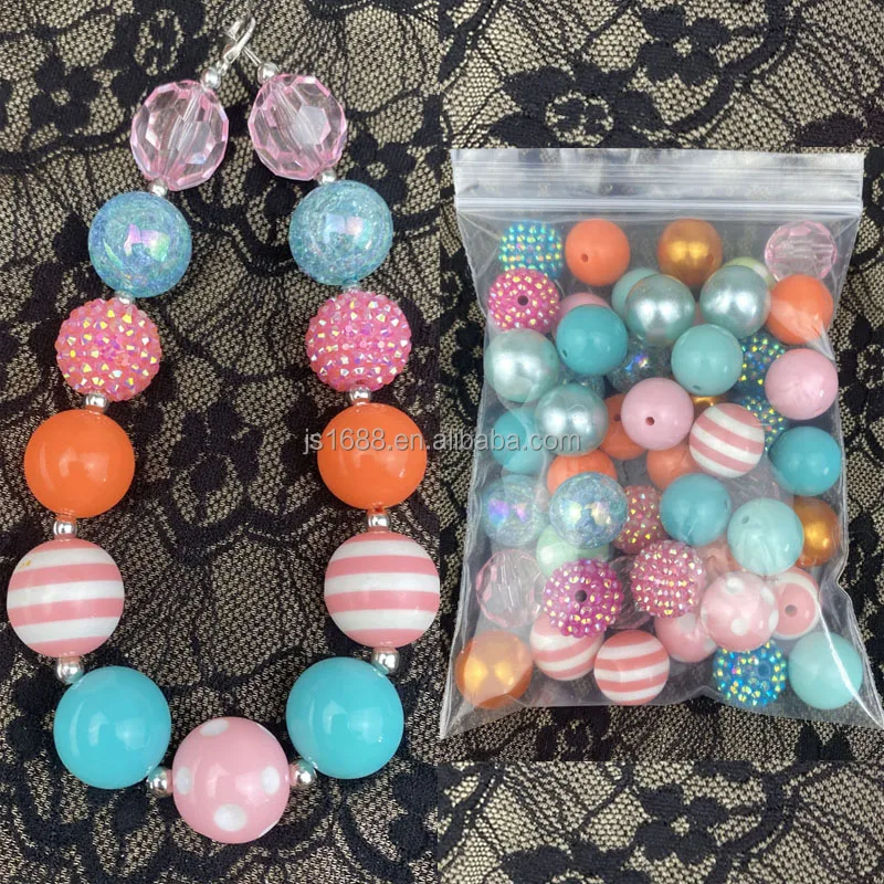 DIY blue orange pink color mixed acrylic Beads for pens Jewelry making 20mm rhinestones bubblegum beads Loose Beads wholesale