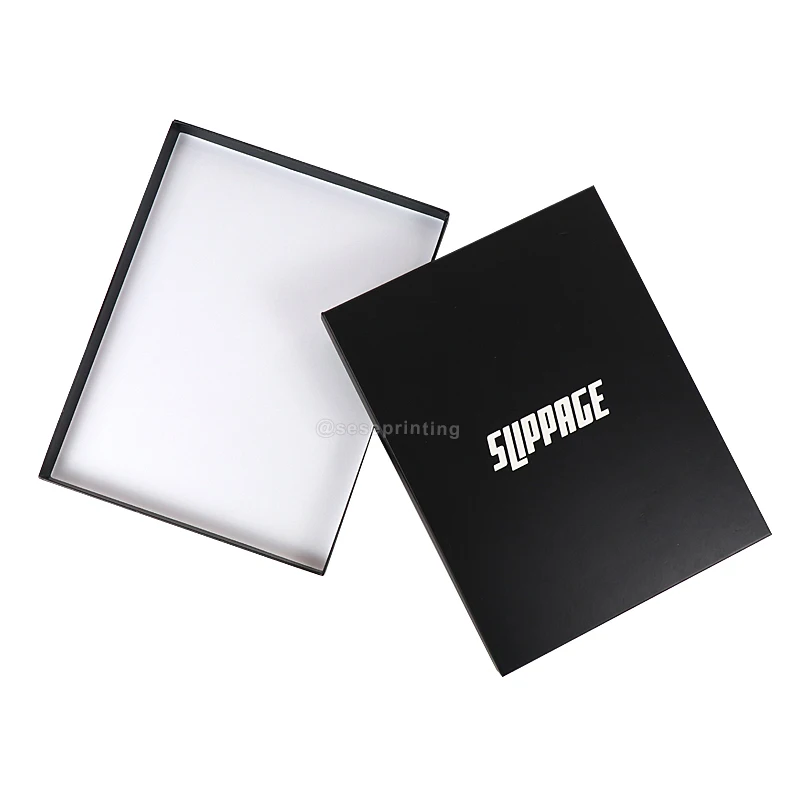 Customized Spot UV Logo Top And Bottom Boxes 2 Pieces Black Cardboard Packaging Box Print Lid And Base Box