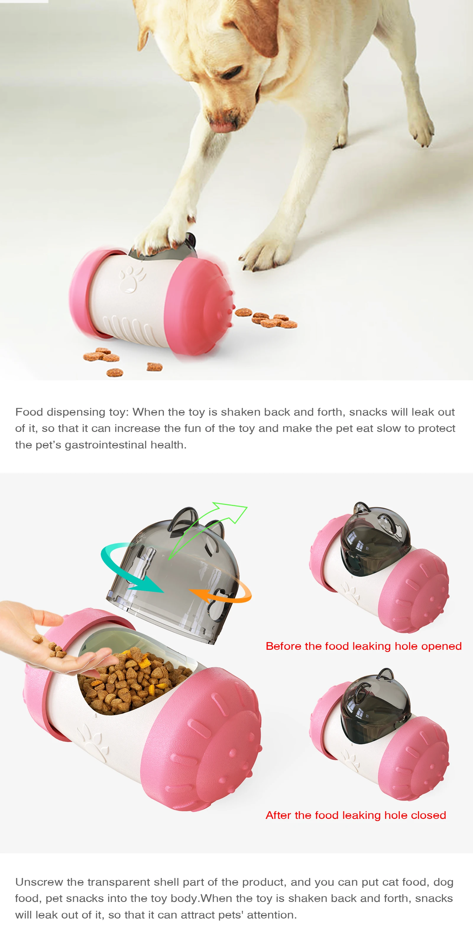 Multifunctional balanced cat and dog interactive toy with missing food  Pink