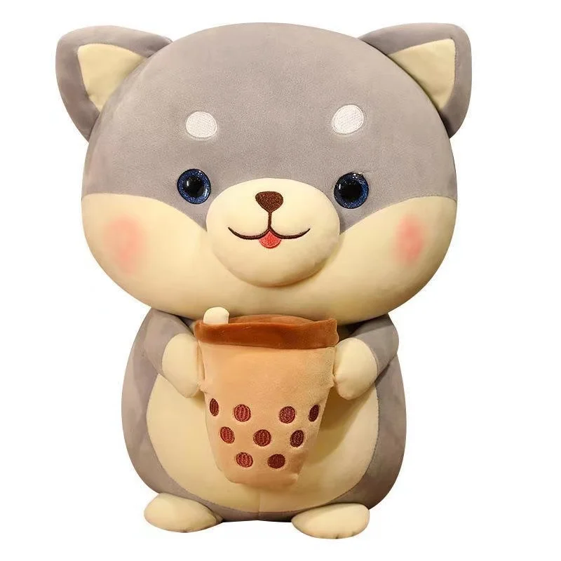 22CM Husky plush with milk tea big hug cushion toys
