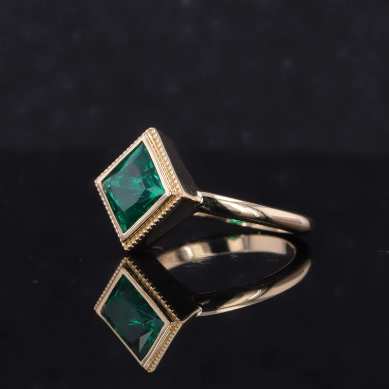 Fashion woman square cut columbia 10k 14k 18k gold fine jewelry Lab Grown Emerald Ring wedding ring