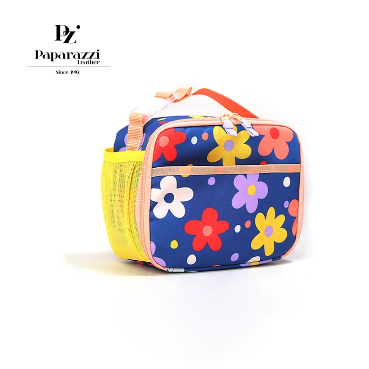 #24023 Global Supply Chain custom young girl flower printed Nylon insulated lunch box bag cute thermal insulation bag for lady