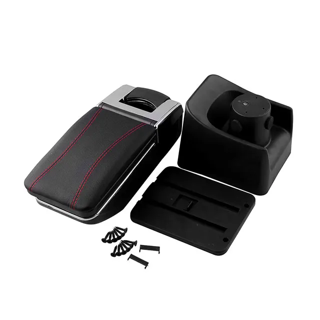 Black Leather Red Line Car Armrest Truck Seat Covers For VW Volkswagen Polo