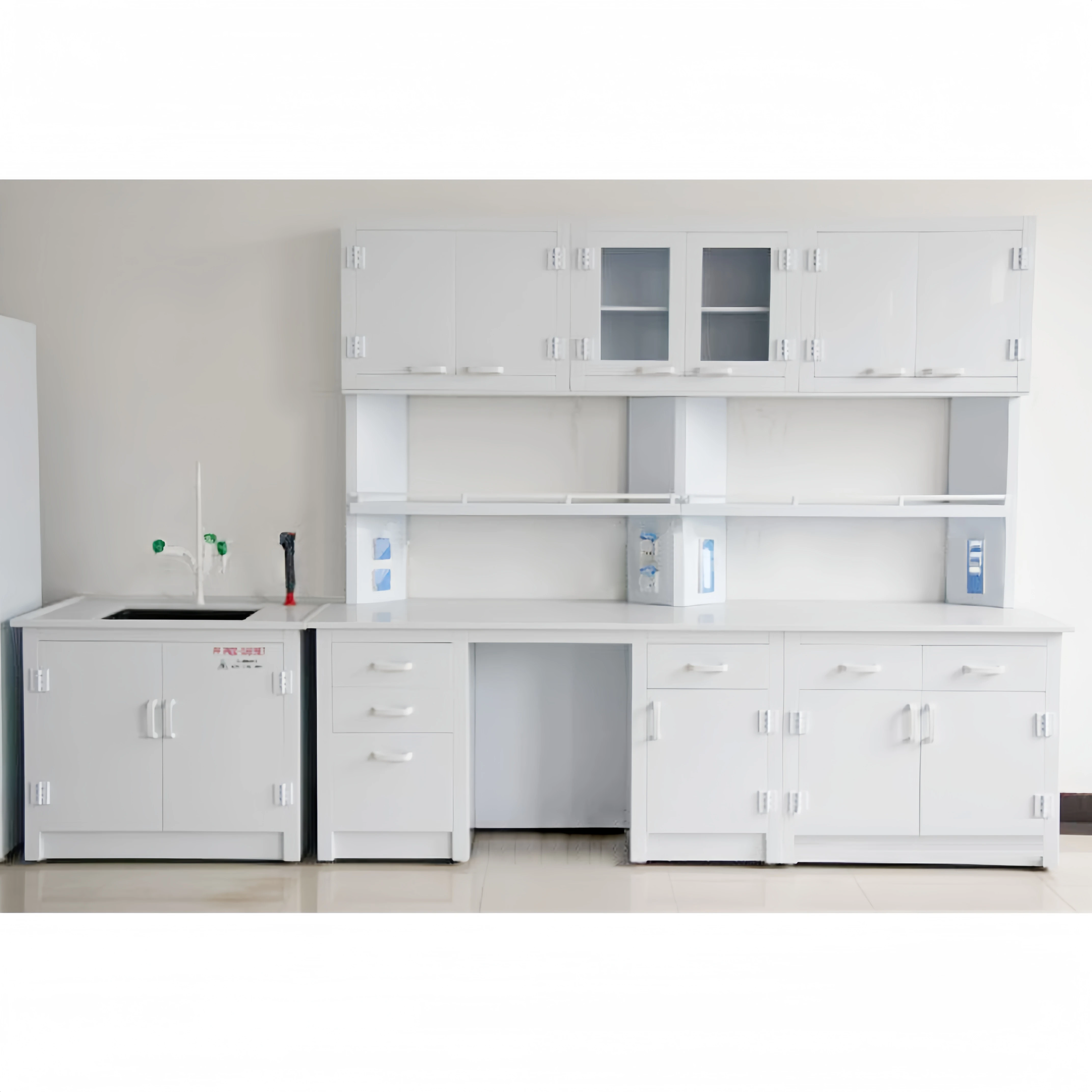 Lab Tables Bench for Central Workstations with Reagent Shelves Floor Mounted Construction