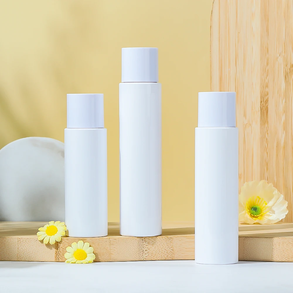 30ml 50ml 80ml 100ml 120ml 200ml pet White flat shoulder plastic bottle with lid