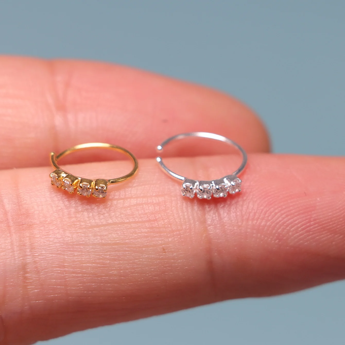 925 Sterling Silver Clear CZ Nose Rings Hoop  Body Piercing Jewelry