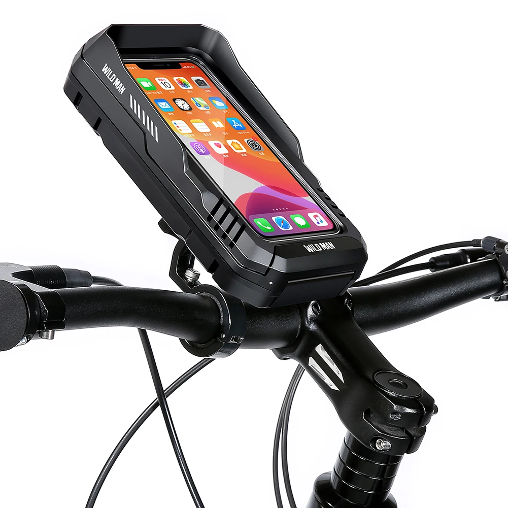WILD MAN Handlebar Bicycle Bag 0.6L Mobile Phone Holder Waterproof Touch Screen Quick Release for Electric Scooter Motorcycle