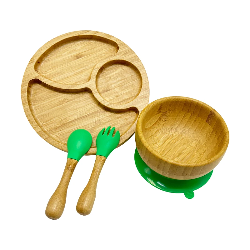 Hot Selling Kids Bamboo Feeding Set Reusable Bamboos Bowl And Plate With Spoon And Fork