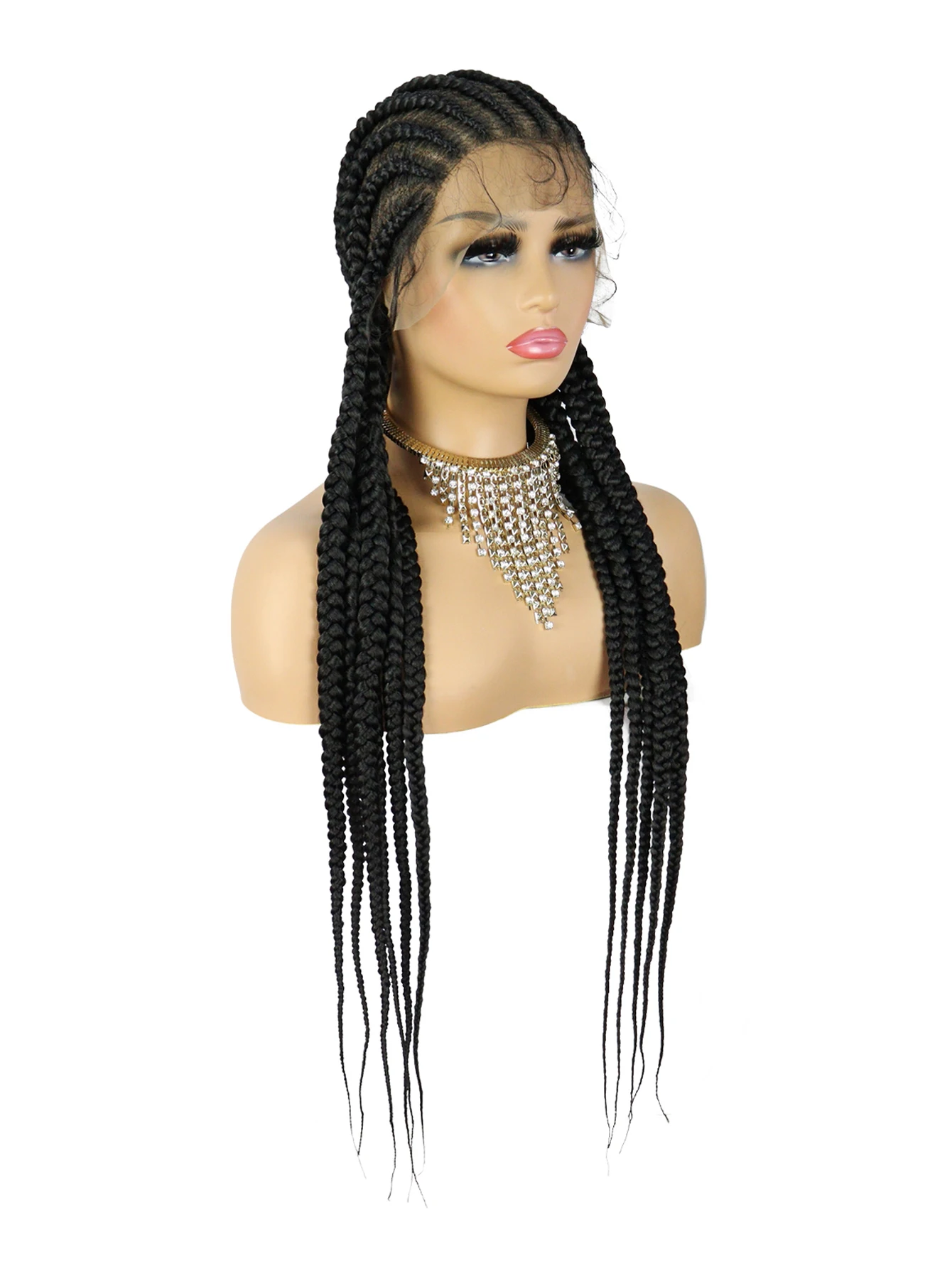 LINDAL Full Lace Braided Wig Jumbo Box Braids Lace Front Wig with Baby Hair Lightweight Synthetic Lace Frontal Black Cornrow Wig