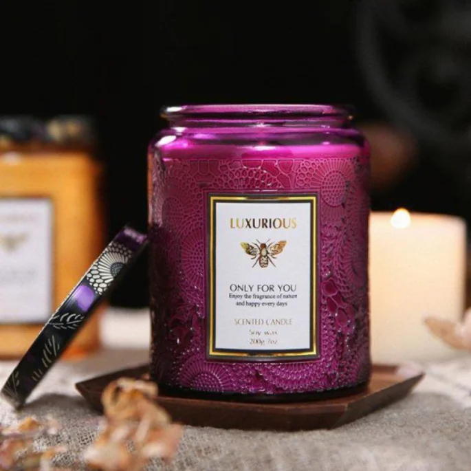 Hot sale Custom Home Decorative Luxury Glass Jar Candle Smokeless Private Label Soy Wax Scented Candle For home decor