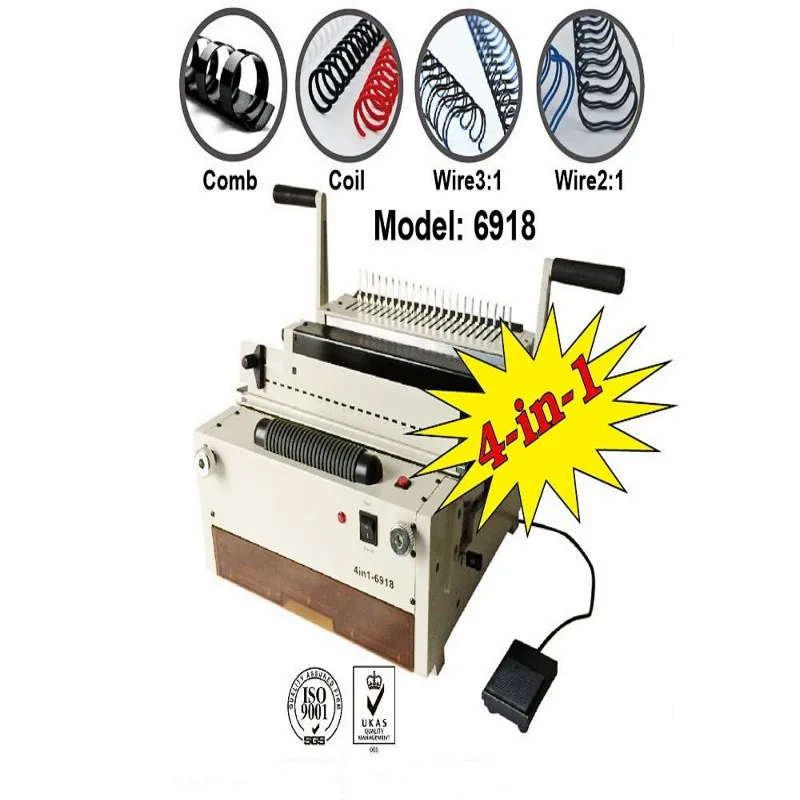 NanBo 6918 Multi-functional 4-in-1 All in one Electric Power Wire Coil Comb Binding Machine