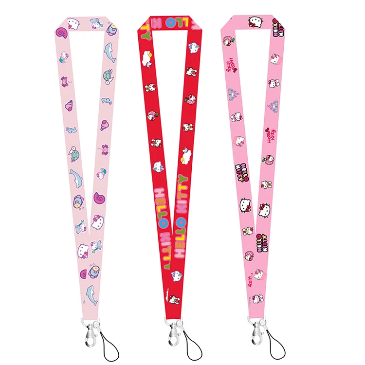 Polyester Heat Printed Hello Kitty Neck Lanyards With custom Logo