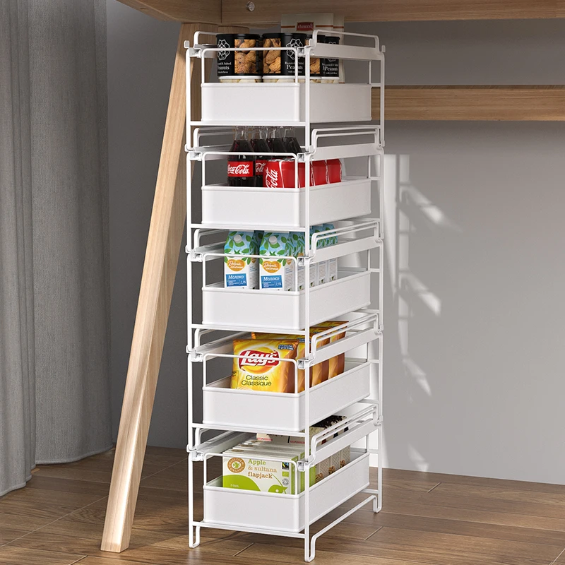 Stackable metal under sink cabinet rack sliding basket organizer drawer pull out shelf for kitchen, bathroom, office