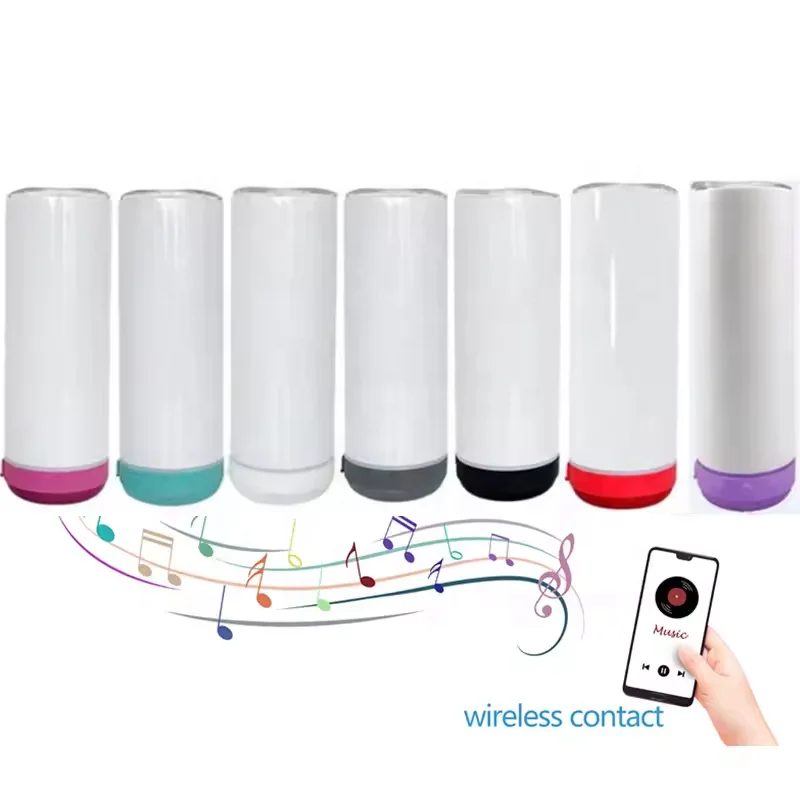 Sublimation Smart bluetooth Music tumblers 20oz wireless USB Charge straight thermos with bluetooth speaker