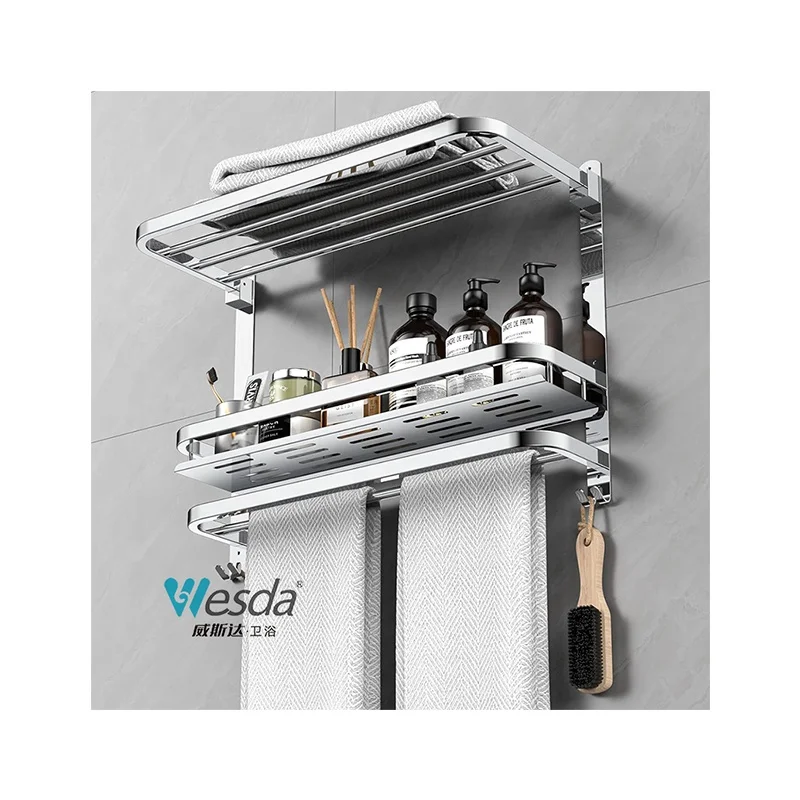 WESDA Bedroom Shower Organizer Shelves Lavatory Towel Hanger with Wall 22.8Inch Collapsible Towel Rack for Bathroom