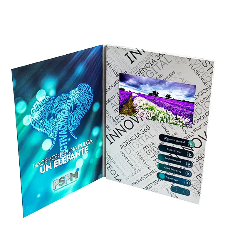 Индивидуальная печать 3 дюйма 4 дюйма 4,5 дюйма 5 дюймов 7 дюймов 10 дюймов ЖК-Видео Брошюра Подарочная коробка с памятью 256 Мб и аккумуляторной батареей