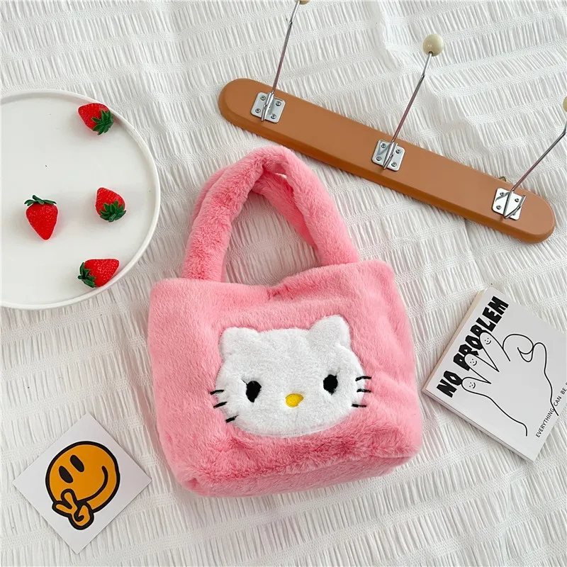 Sanrioed Kawaii Faux Fur Dog Handbag Cute Cartoon Handbags for Women Stuffed with Cotton and Plush Fabric
