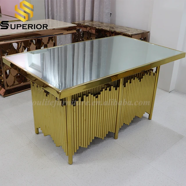 wholesale gold stainless steel wedding dining tables for luxury hotel event