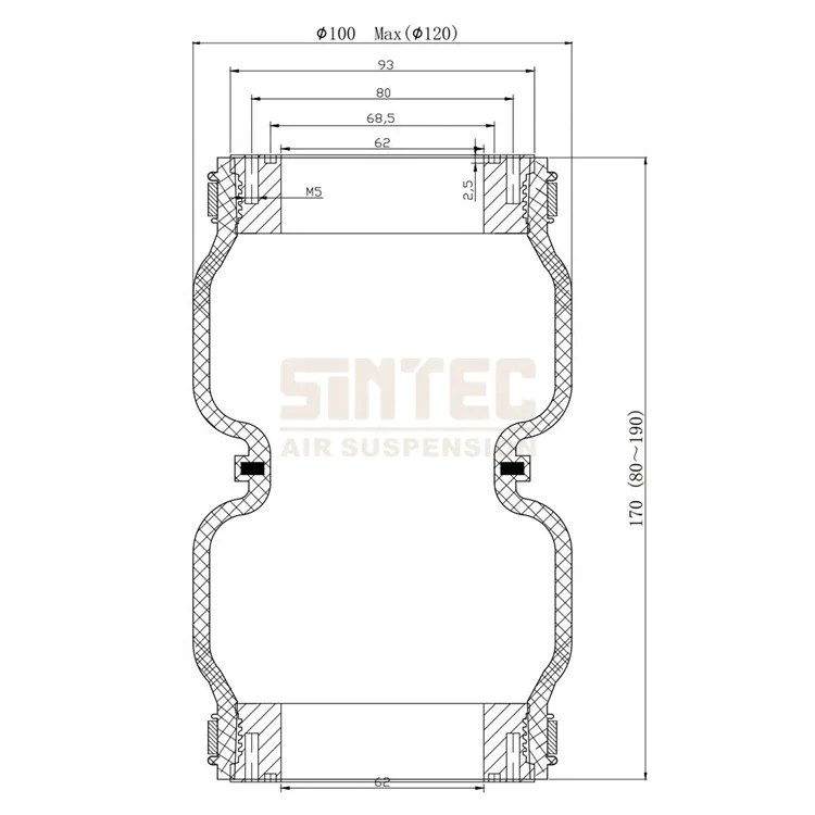 2S100P01 Universal Double Convoluted Rubber Air Spring Bag Bellow Lift Ride Suspension Shock Kit Price For Car