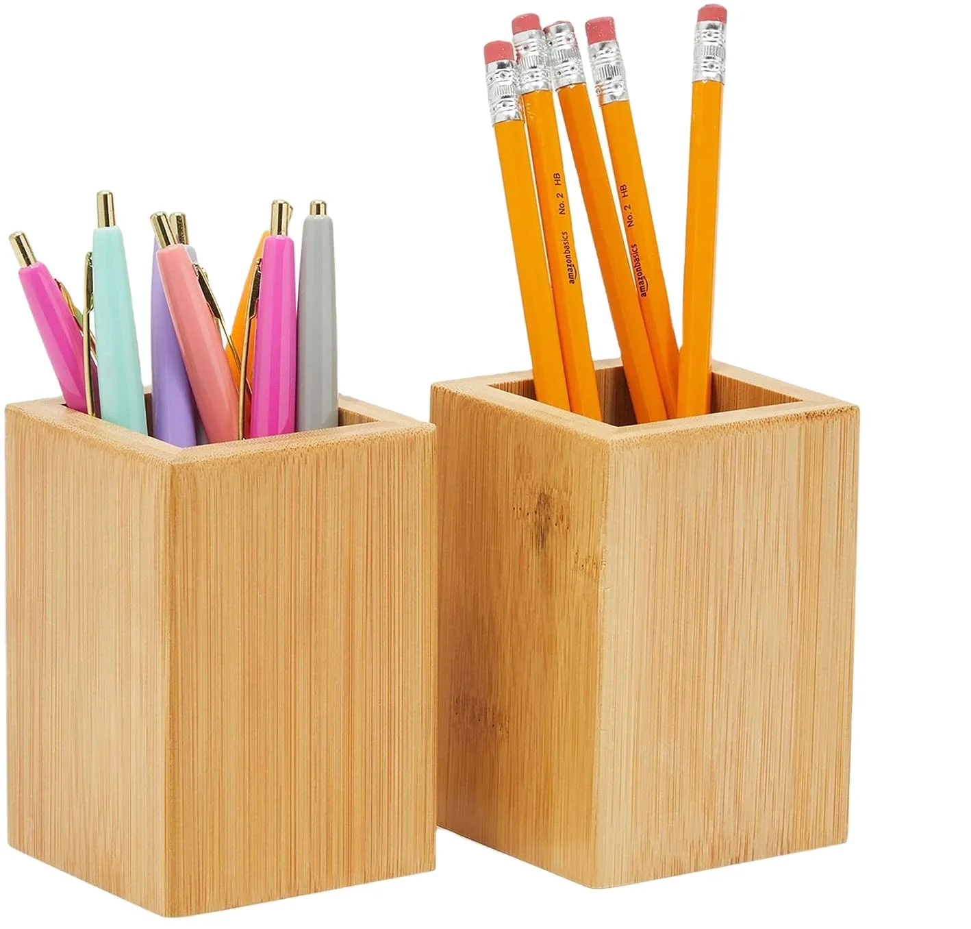 Classic Bamboo Office  Desktop Organizer for Wooden Pen Pencil Holder Supplies