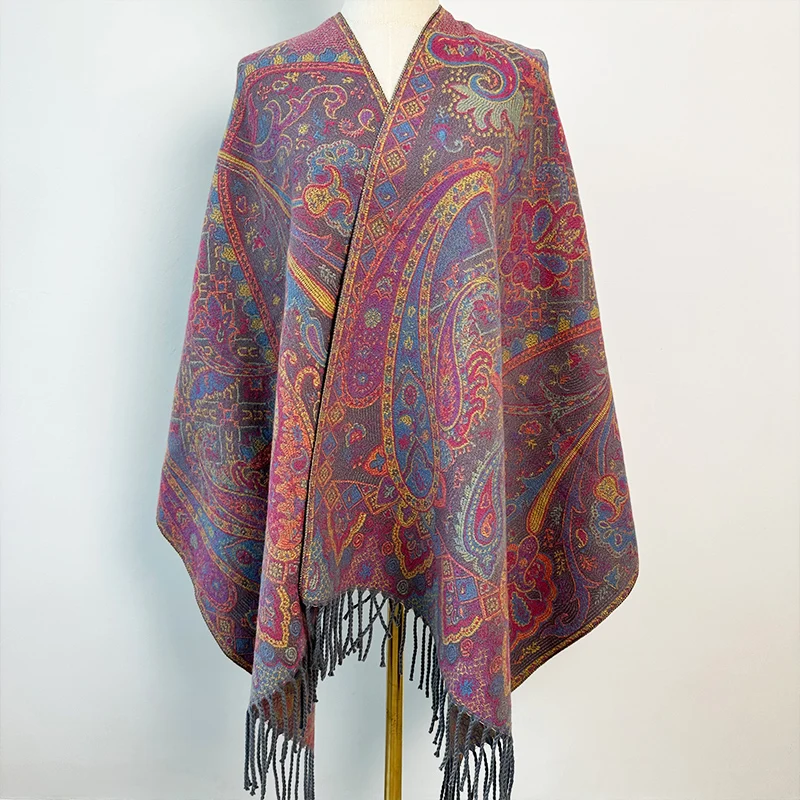 Wholesale Custom Pashmina Jacquard Scarf Hijab Shawls With Long Tassel Elegant Ethnic Soft High Quality Scarves For Outdoor