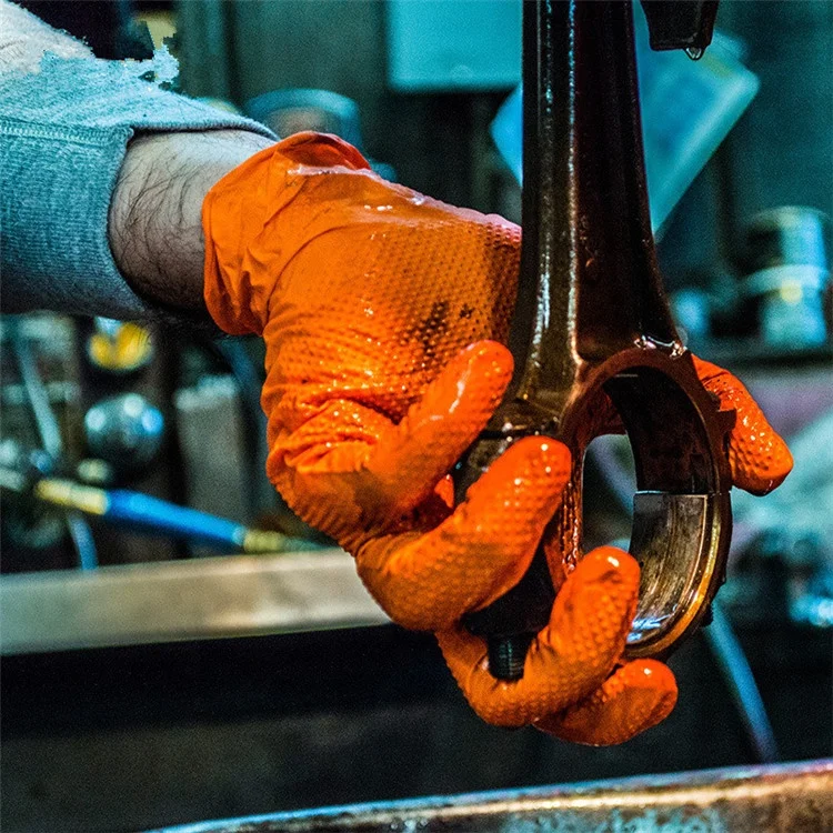
wholesale factory home nitrile organge diamond texture 100% pure nitrile tattoo heavy duty thick Mechanical glove gloves 