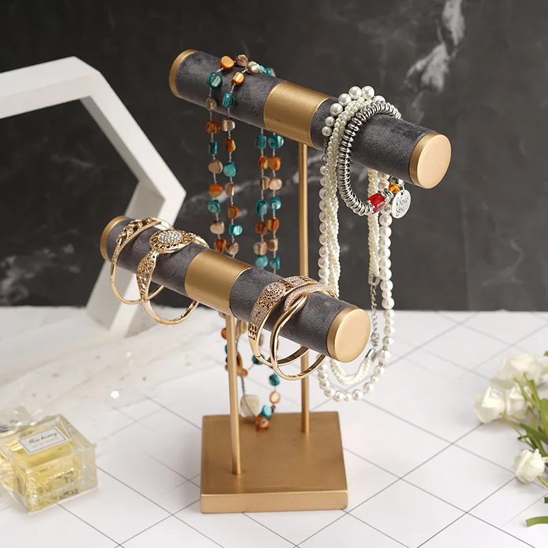 Jewelry Organizer Stand 3-in-1 Jewelry Holder for Necklaces Bracelet Earrings & Ring Jewelry Tree Jewelry Tower Metal & Wood-Go