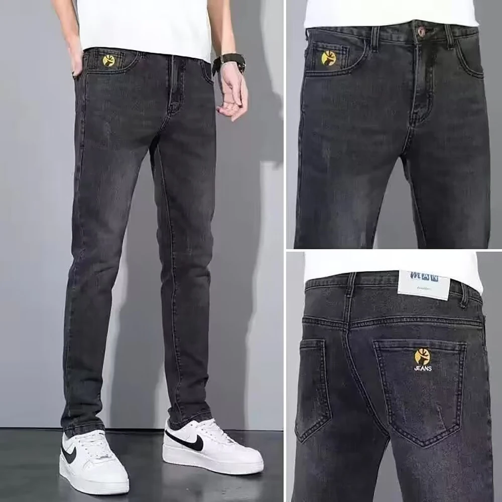 Custom High Street Hip Pop European Blue Washed Denim Spray Casual Jeans for Man