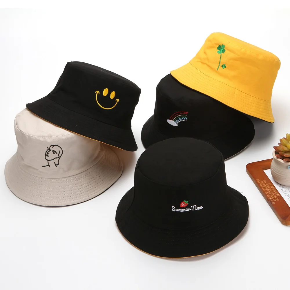 2020Autumn Women Fashion Cotton Reversible Bob Bucket Hat Panama Sad Boys Fold Sun Beach Fisherman Hat