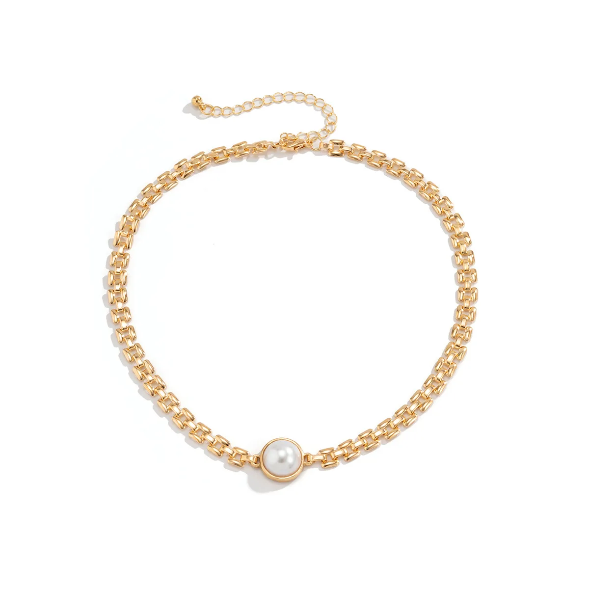 SC New Simple Alloy Bracelets Necklace Set Choker Necklace Geometric Square Thin Link Chain Pearl Necklace Women Neck Jewelry