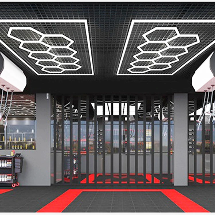 2400*4800MM White Hexagon LED Lights for Car Shop and Garage Workshop Ceiling Detailing Honeycomb Lights AC Power Supply