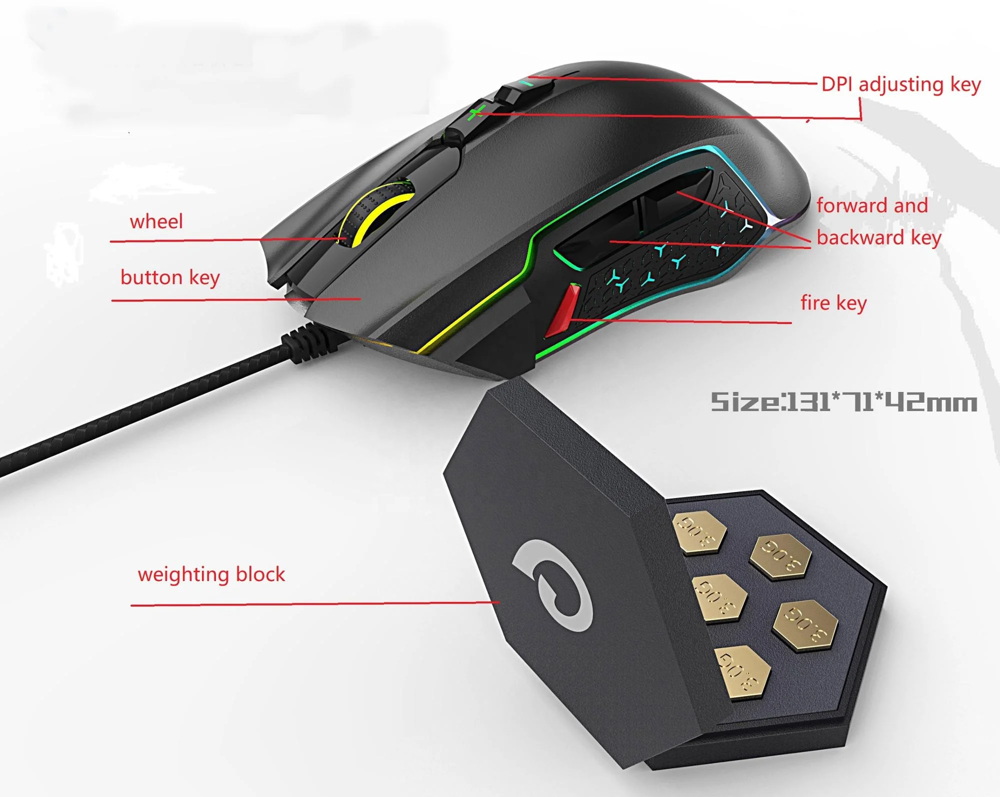 china professional factory direct provide OEM  gaming mouse 12000DPI DPI RGB LED light gaming mouse