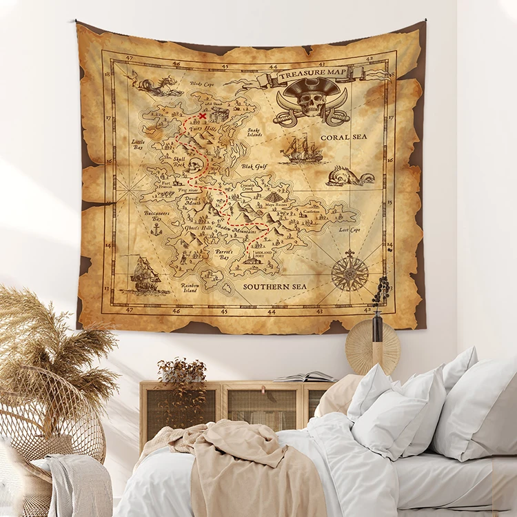 Cartoon Animal Landmarks Map Children Educational Geography Tapestries Kids World Map Tapestry