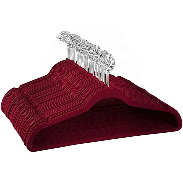 Pack of 50 Premium Non Slip Velvet Clothes Hangers in Burgundy