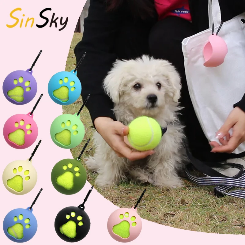 SinSky Pet Toy Tennis Ball Holder Silicone Custom Logo Training Toy Chew Hand Free Holder Clip Dog Ball Cover For Throwing Balls