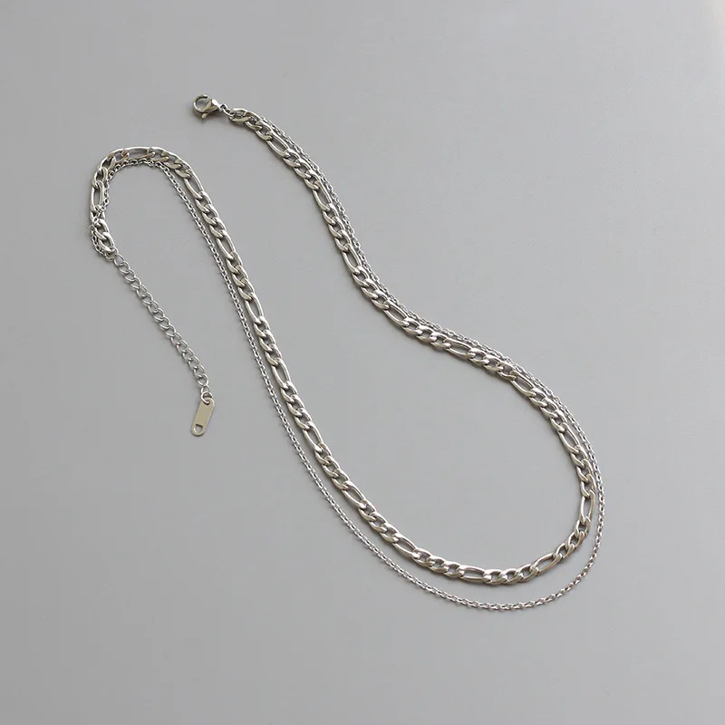 Double Figaro Chain Layered Stainless Steel Necklace 18K Gold Plated Tarnish Free Waterproof Jewelry