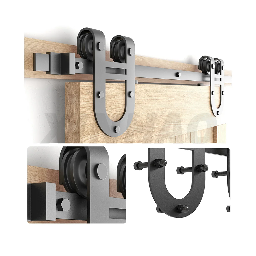 Factory DIY Customized Modern Black Powder Coated Horse Shoe Shape Black Powder Coated Barn Door And Hardware Kit