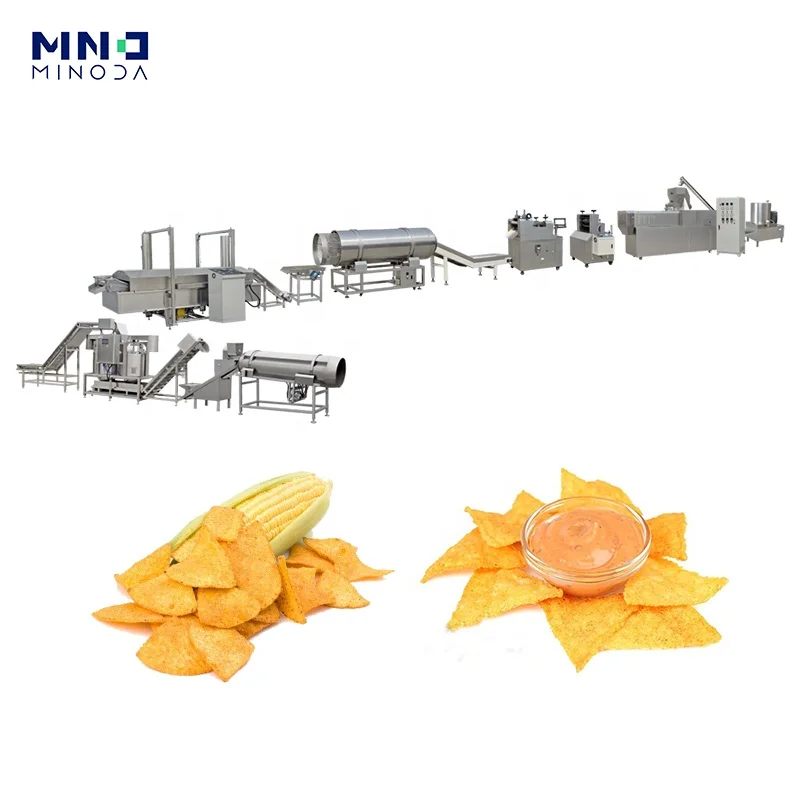 MINODA Custom Durable Stainless Steel Double Screw Extruder Puff Snack Food Machine Tortilla Corn Chips Making Machine