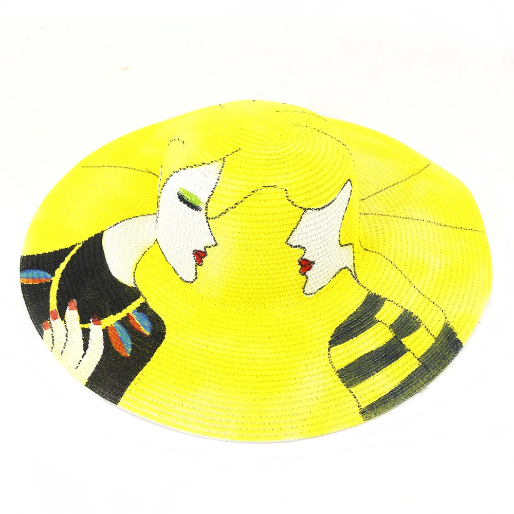 
2021 Amazon hot sale painted fedora sunhat beach surf sun-proof wholesale natural grass sunshade straw hats for kids 