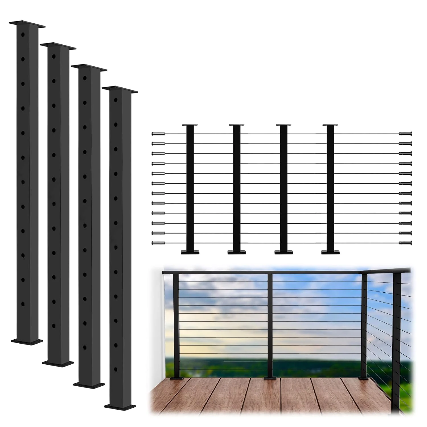 Custom Size Rust Proof Stair Deck Wire Railing Outdoor Stainless Steel Blaustrade Cable Railing System