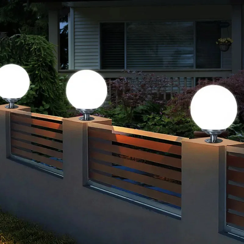 Round Ball Globe Stainless Steel Solar Post Light Outdoor Waterproof 16 LED Column Head Light For Garden Villa Pillar Light