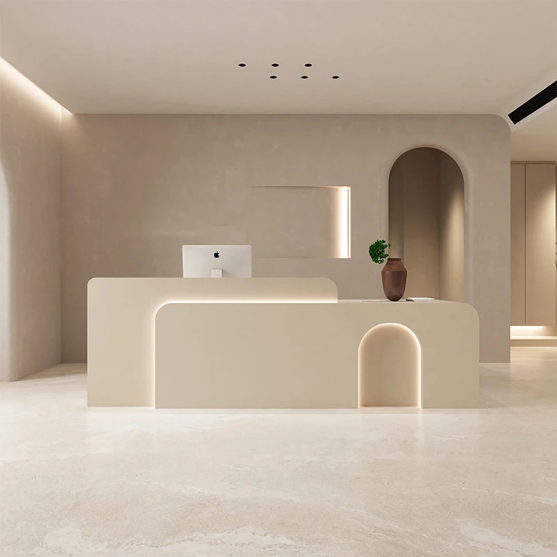 Салон красоты, стойка кассы, магазин одежды, Студия йоги, изогнутый барный стол, простая современная стойка регистрации компании