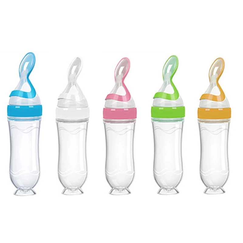 Wholesale Baby Rice Cereal Bottle Feeder Baby Silicone Baby Food Milk Feeder Squeeze Spoon biberon